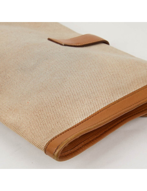 pochette Jige HERMES en toile et cuire beige