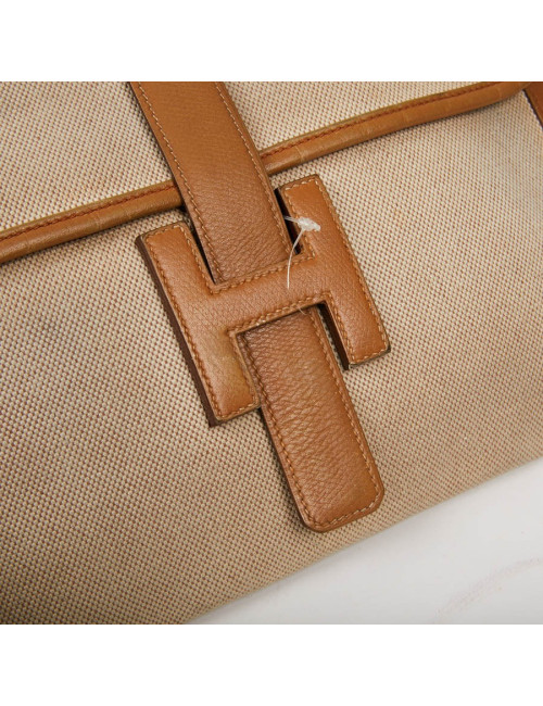pochette Jige HERMES en toile et cuire beige