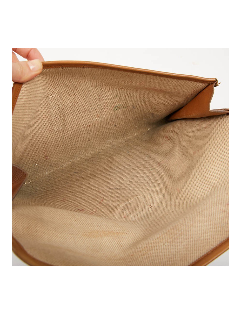 pochette Jige HERMES en toile et cuire beige