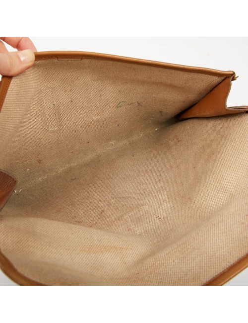 pochette Jige HERMES en toile et cuire beige