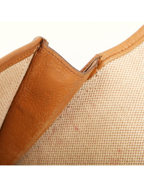 pochette Jige HERMES en toile et cuire beige
