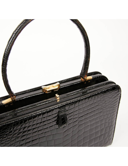 Sac MORABORITO crocodile porosus noir Vintage