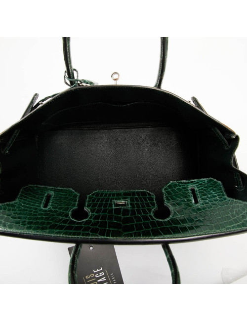 Sac Birkin 35 HERMES en croco vert foncé