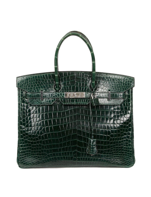 Sac Birkin 35 HERMES croco vert foncé