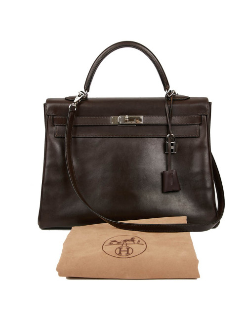Sac Kelly 35 sellier HERMES vintage en cuir Box marron