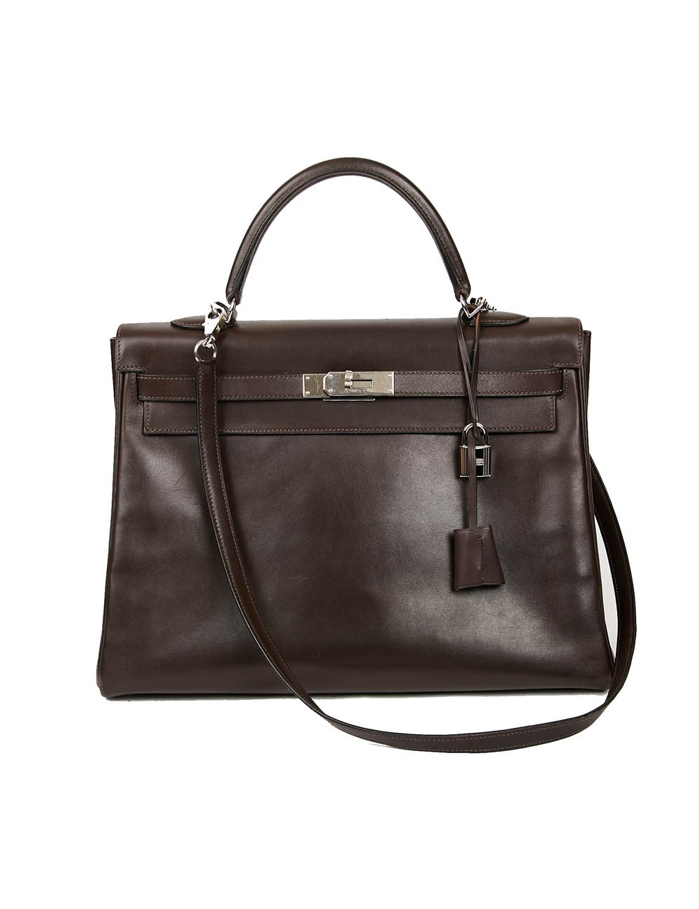 Sac Kelly 35 sellier HERMES vintage en cuir Box marron