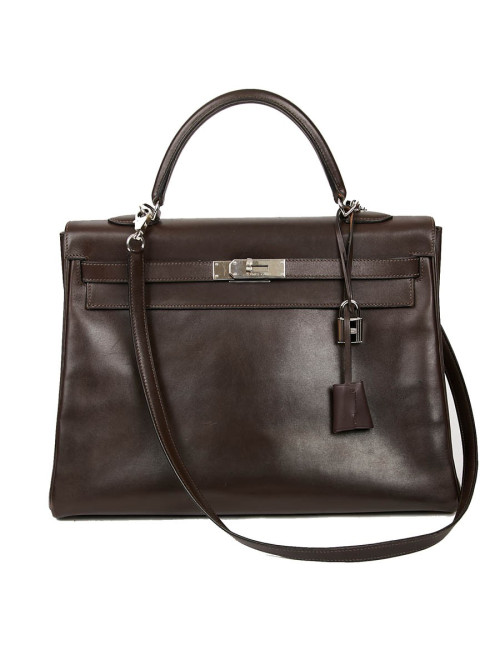 Sac Kelly 35 sellier HERMES vintage en cuir Box marron