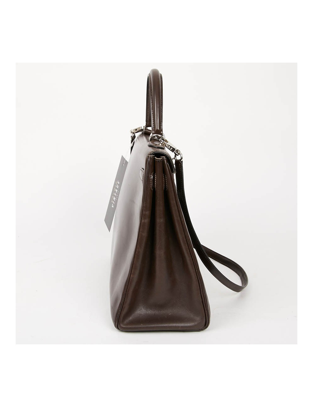 Sac Kelly 35 sellier HERMES vintage en cuir Box marron