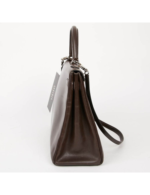 Sac Kelly 35 sellier HERMES vintage en cuir Box marron