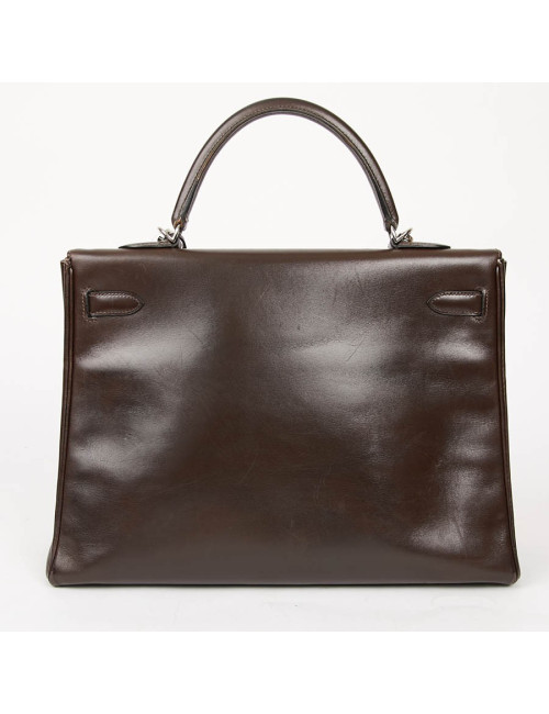 Sac Kelly 35 sellier HERMES vintage en cuir Box marron