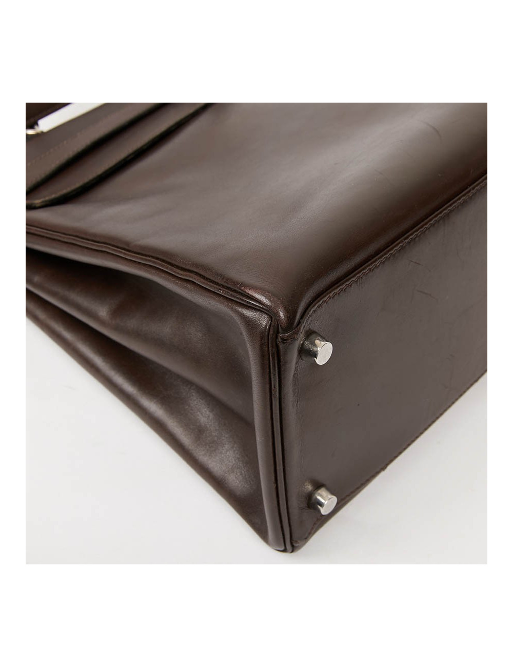 Sac Kelly 35 sellier HERMES vintage en cuir Box marron