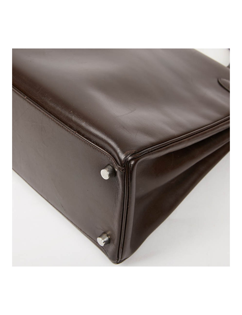 Sac Kelly 35 sellier HERMES vintage en cuir Box marron