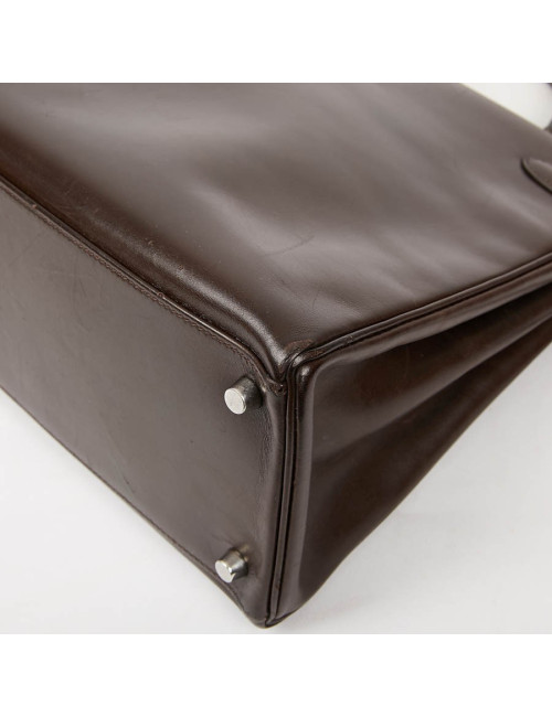 Sac Kelly 35 sellier HERMES vintage en cuir Box marron