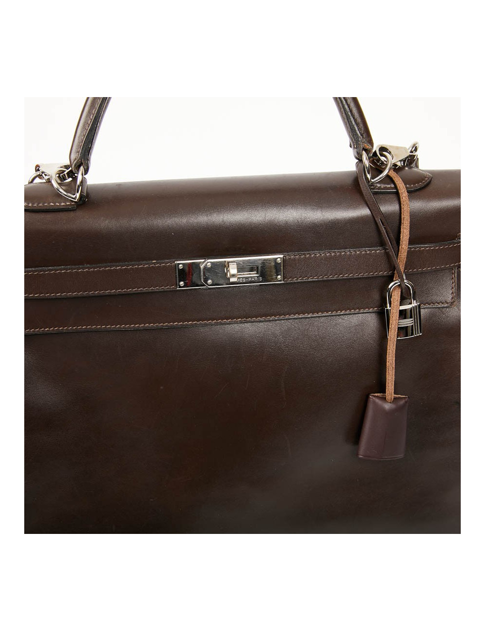 Sac Kelly 35 sellier HERMES vintage en cuir Box marron