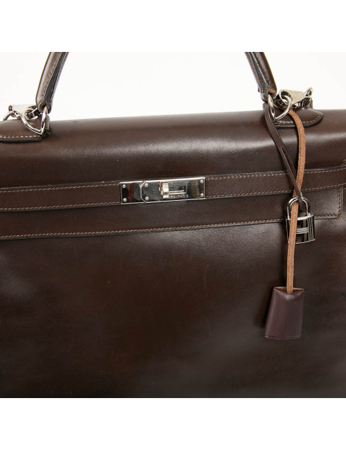 Sac Kelly 35 sellier HERMES vintage en cuir Box marron
