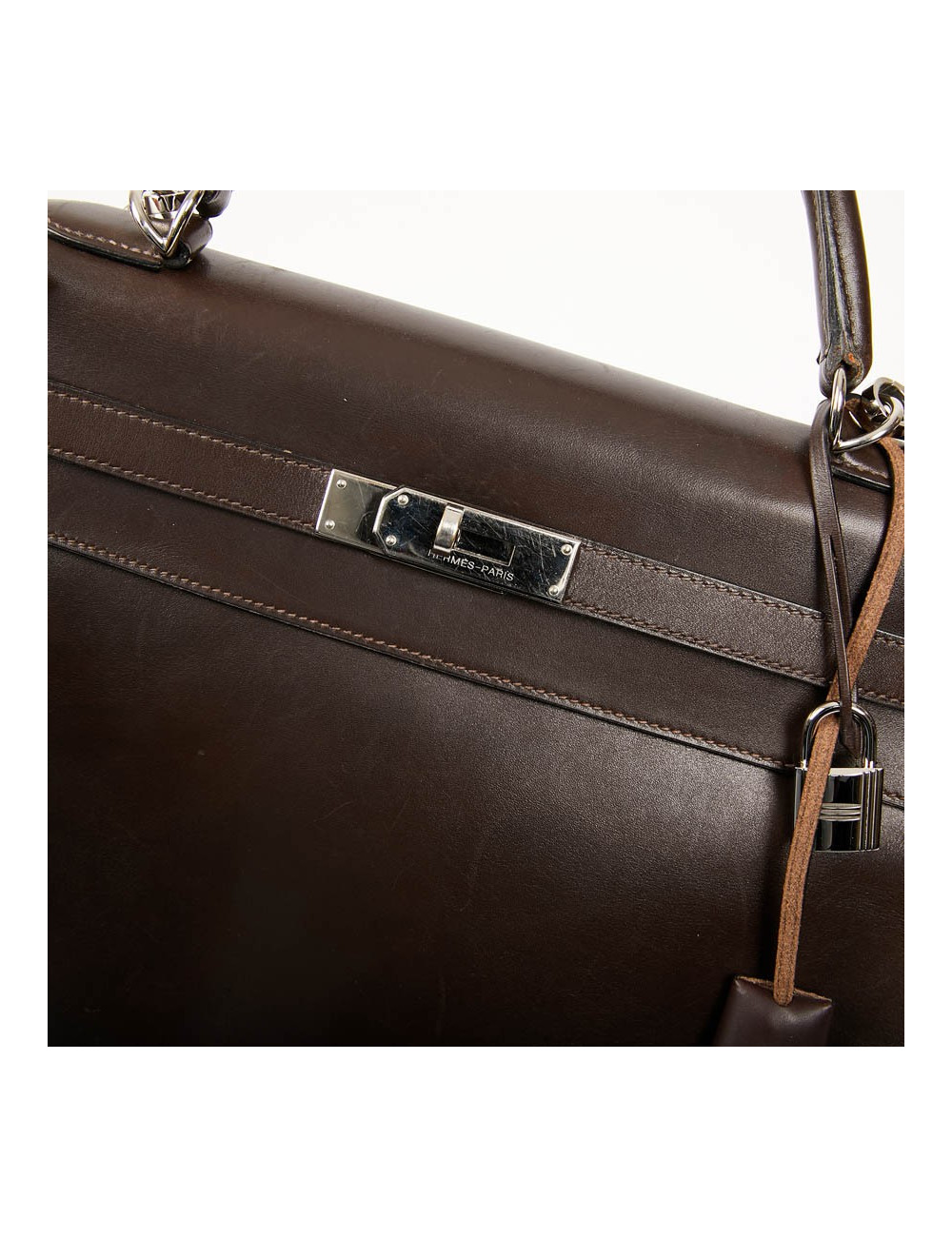 Sac Kelly 35 sellier HERMES vintage en cuir Box marron