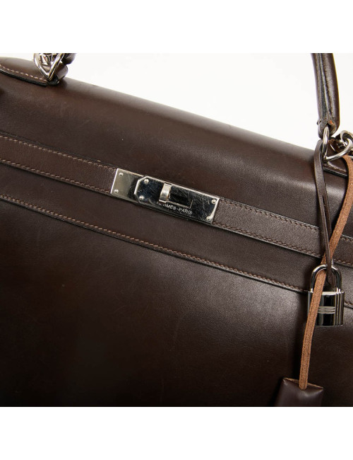 Sac Kelly 35 sellier HERMES vintage en cuir Box marron