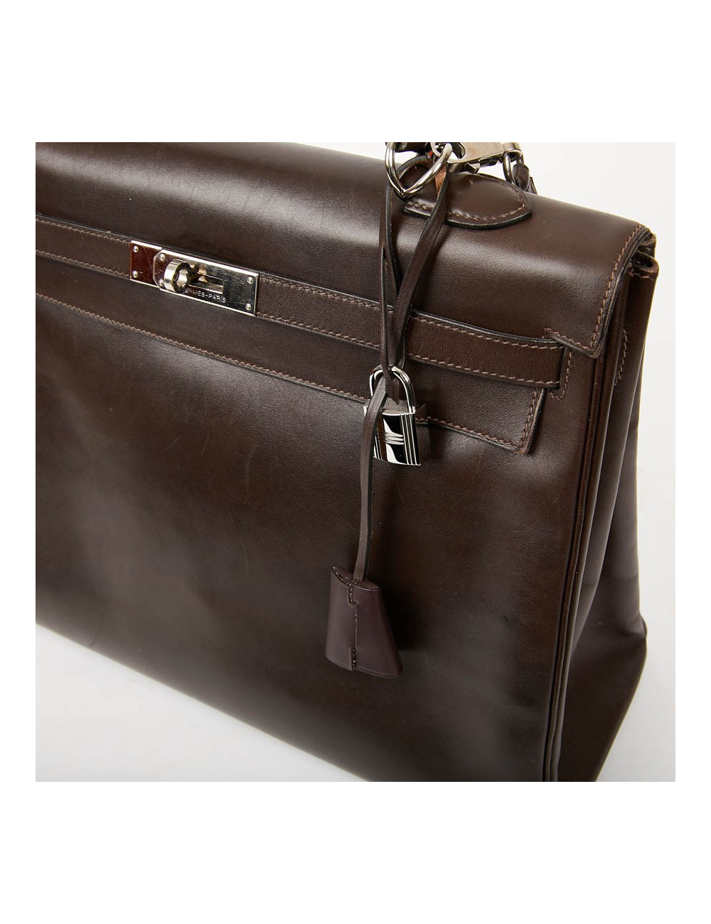 Sac Kelly 35 sellier HERMES vintage en cuir Box marron