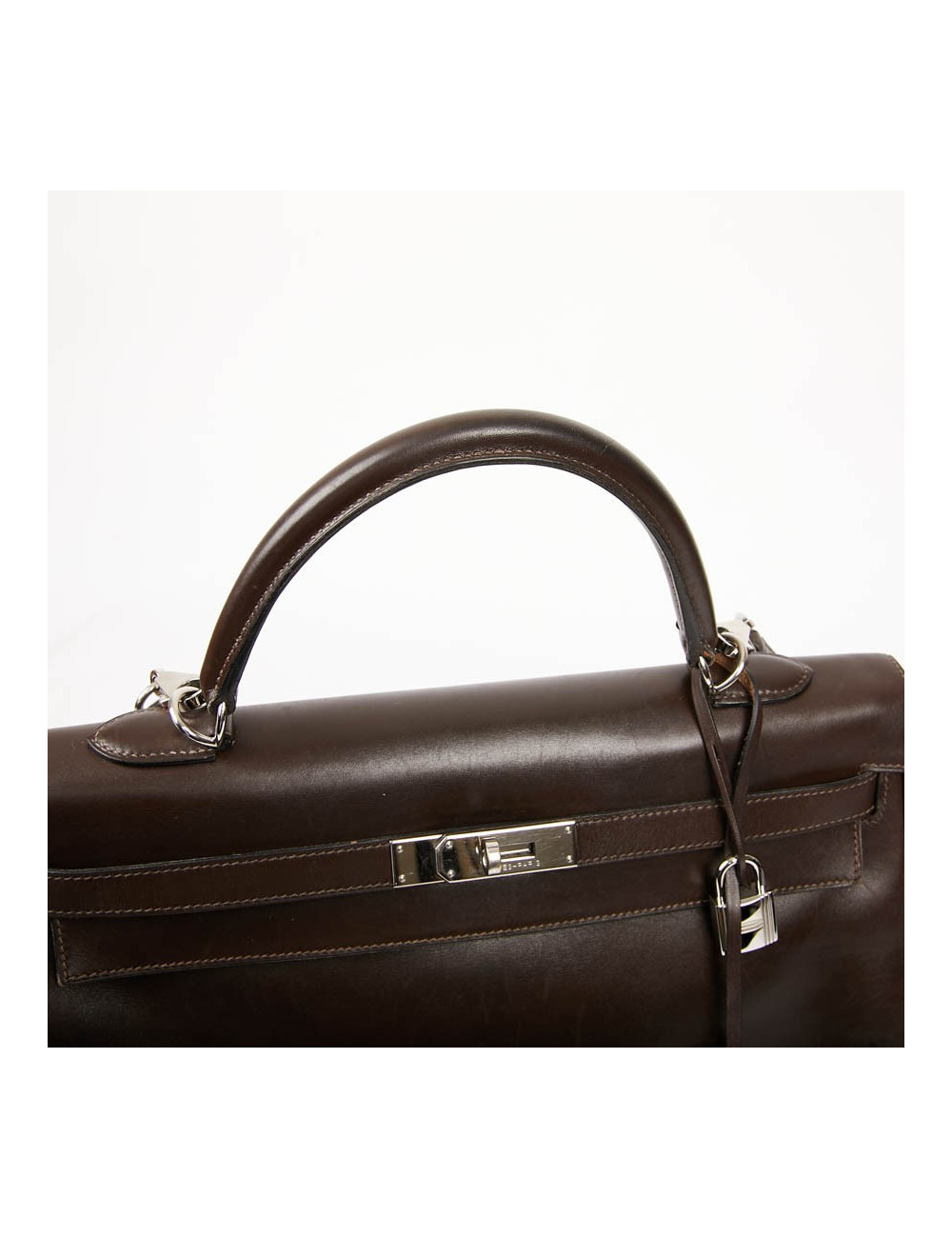 Sac Kelly 35 sellier HERMES vintage en cuir Box marron