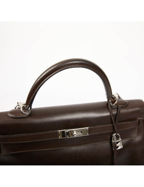 Sac Kelly 35 sellier HERMES vintage en cuir Box marron