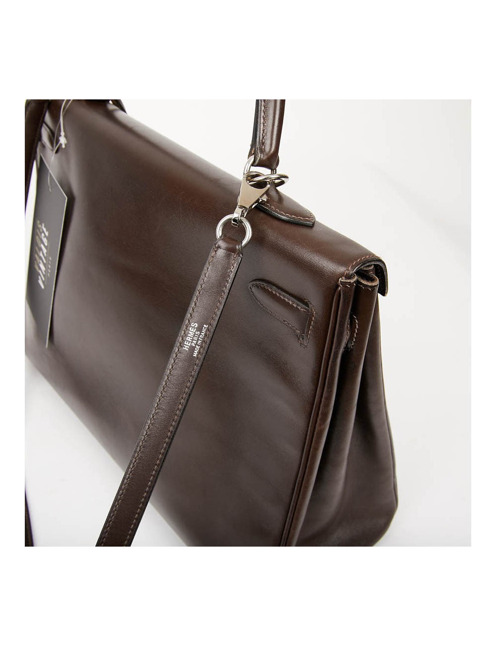 Sac Kelly 35 sellier HERMES vintage en cuir Box marron
