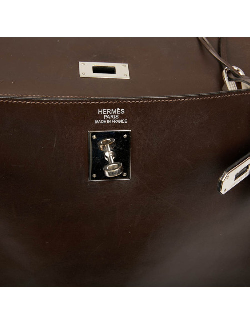 Sac Kelly 35 sellier HERMES vintage en cuir Box marron