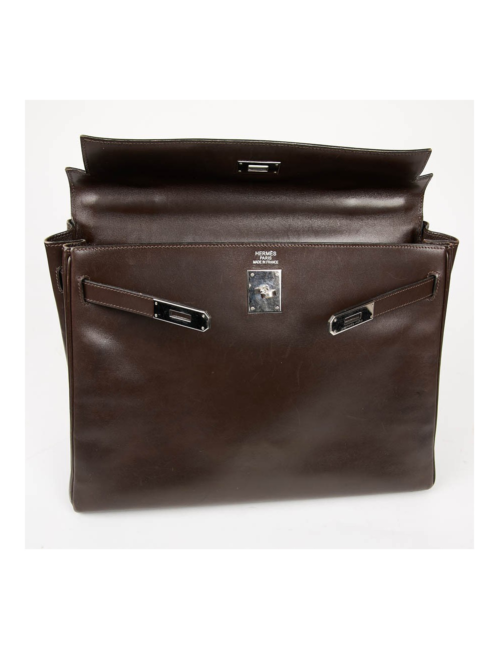 Sac Kelly 35 sellier HERMES vintage en cuir Box marron