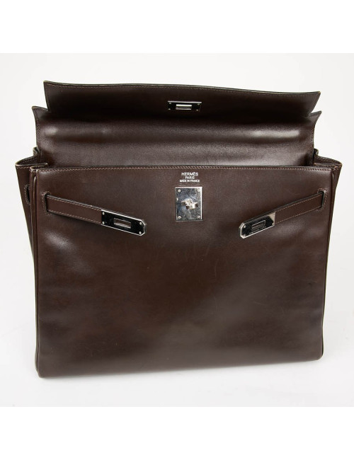 Sac Kelly 35 sellier HERMES vintage en cuir Box marron