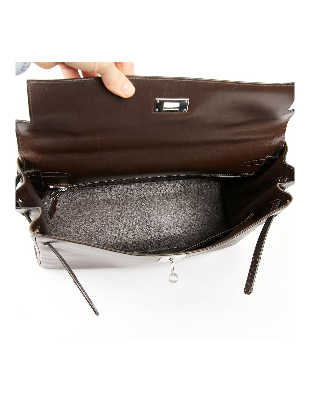 Sac Kelly 35 sellier HERMES vintage en cuir Box marron