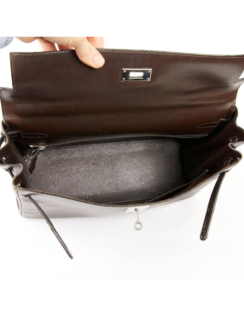 Sac Kelly 35 sellier HERMES vintage en cuir Box marron