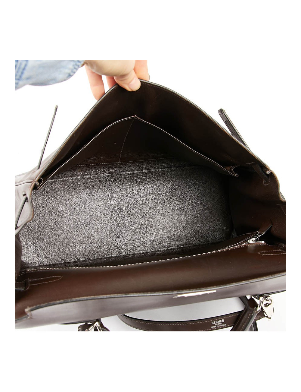 Sac Kelly 35 sellier HERMES vintage en cuir Box marron