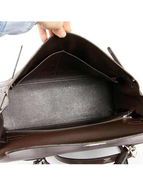 Sac Kelly 35 sellier HERMES vintage en cuir Box marron