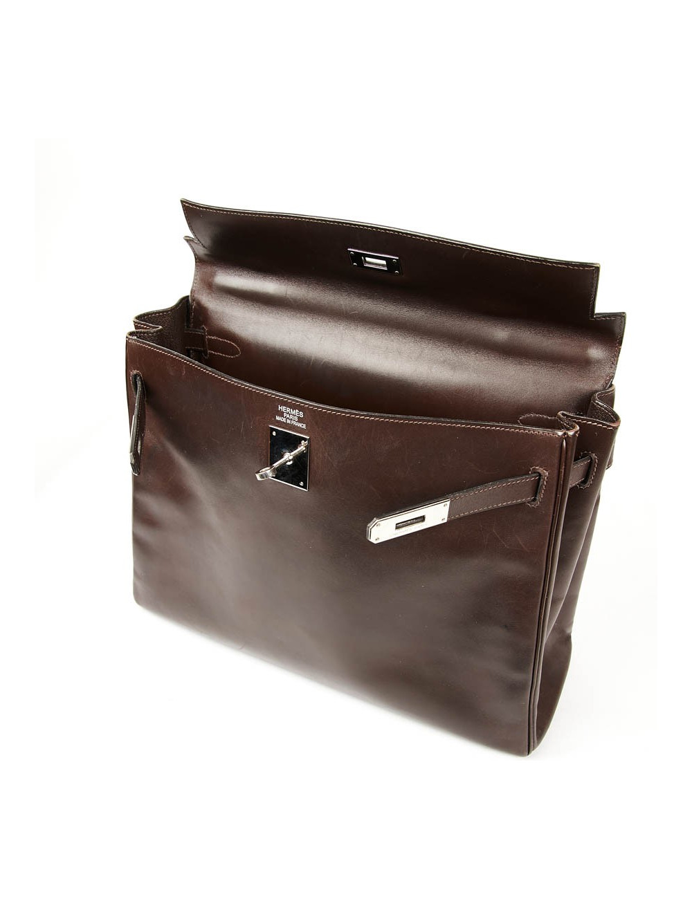 Sac Kelly 35 sellier HERMES vintage en cuir Box marron