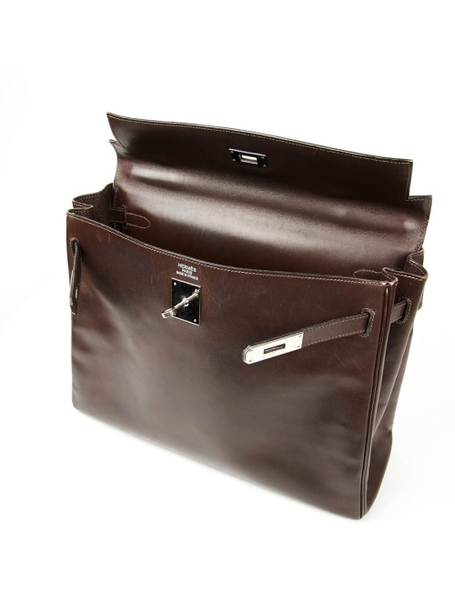 Sac Kelly 35 sellier HERMES vintage en cuir Box marron
