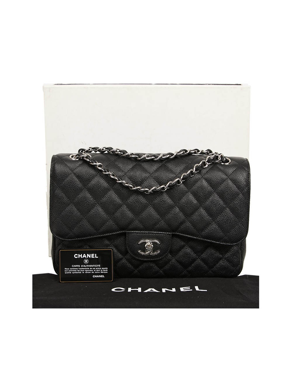 Sac Jumbo CHANEL cuir caviar noir
