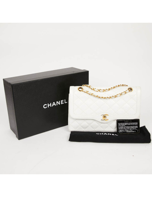 Timeless CHANEL Vintage Bag in White Leather-Certified occasion