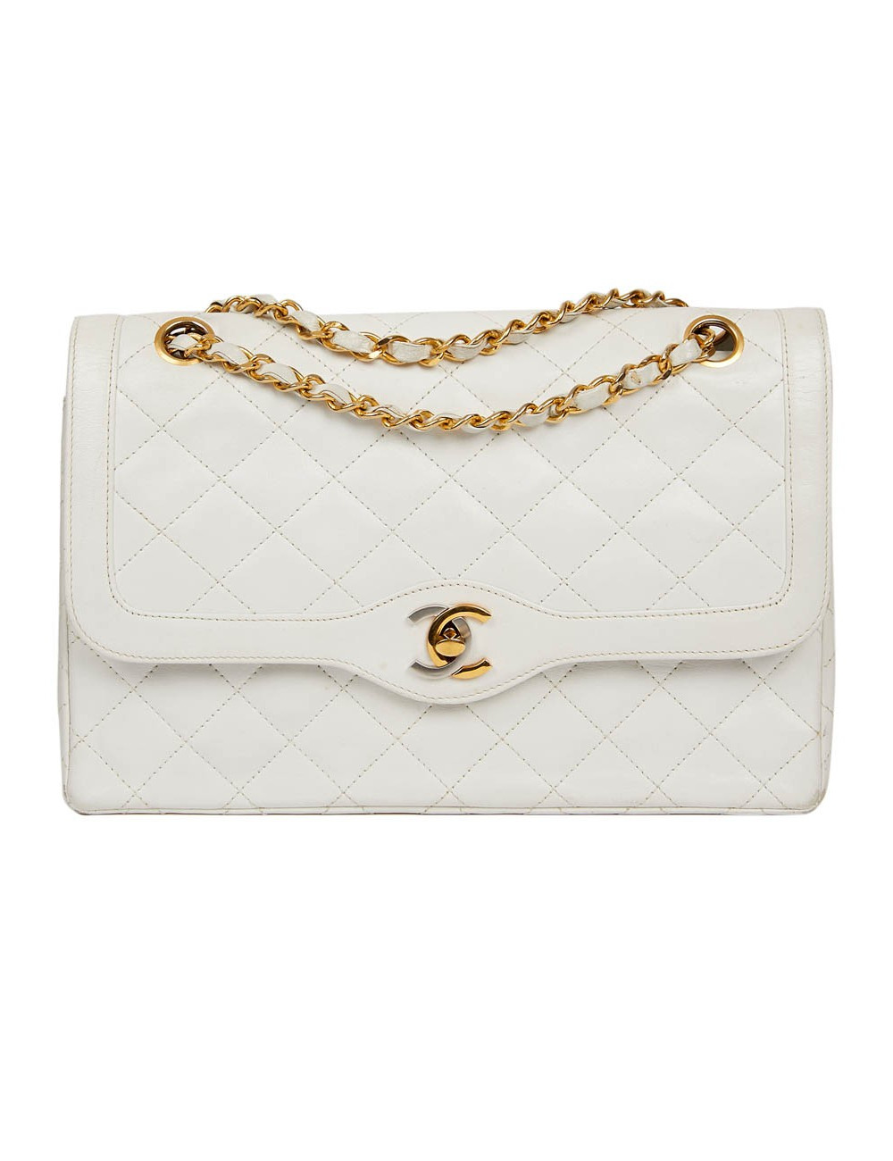 Timeless CHANEL Vintage Bag in White Leather-Certified occasion