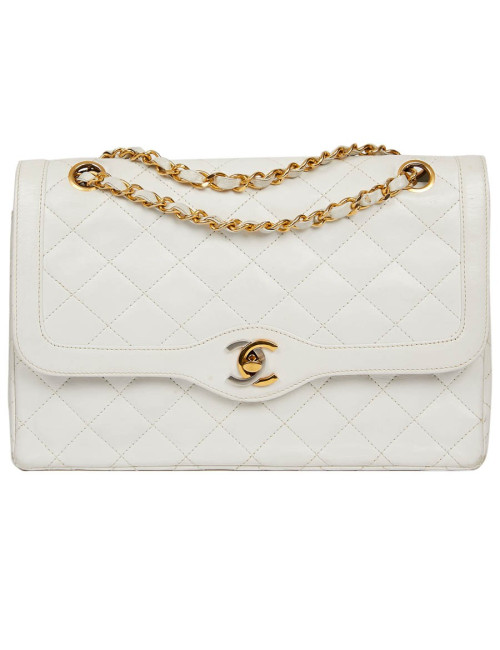 Timeless CHANEL Vintage Bag in White Leather-Certified occasion