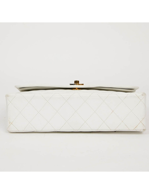 Timeless CHANEL Vintage Bag in White Leather-Certified occasion