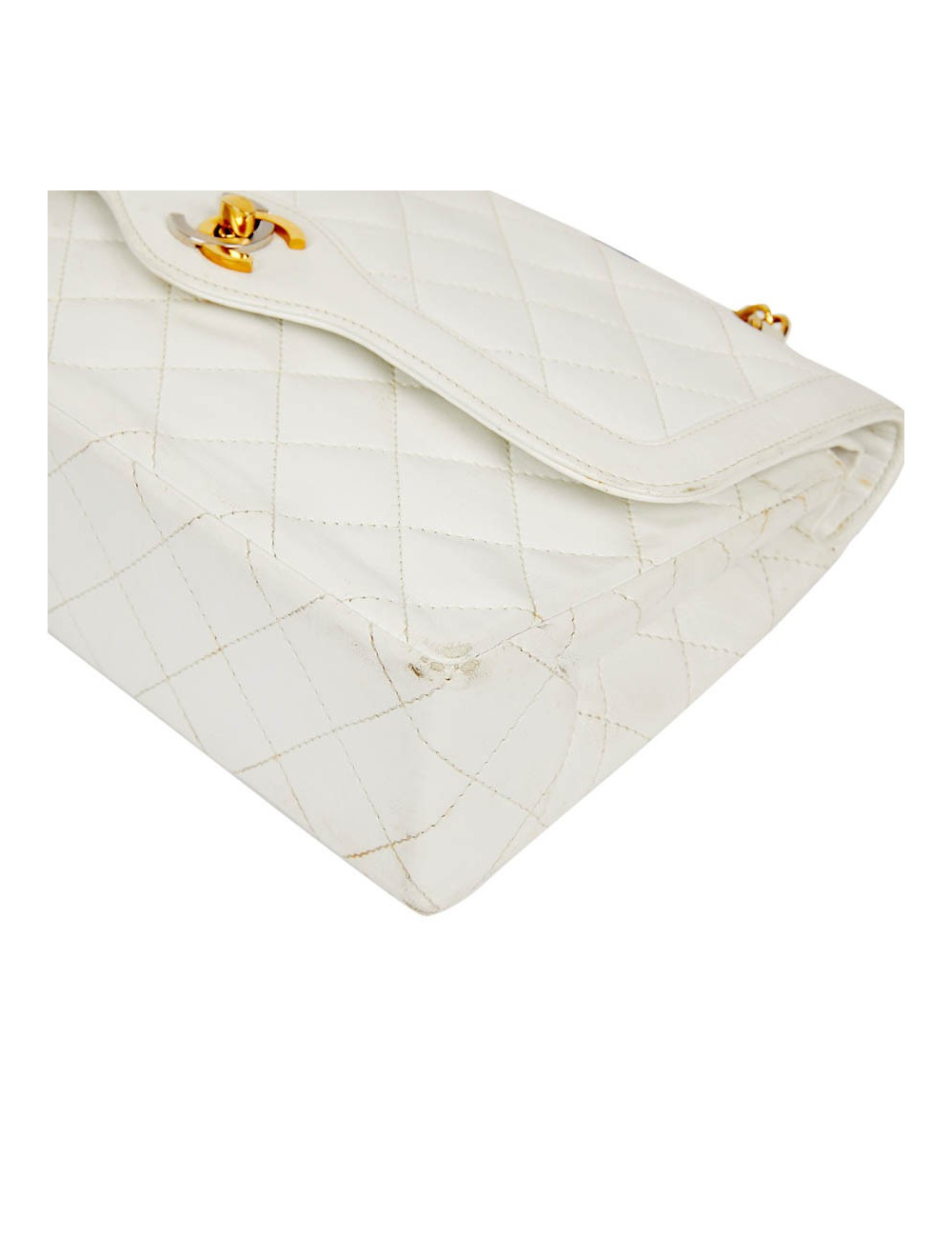 Timeless CHANEL Vintage Bag in White Leather-Certified occasion