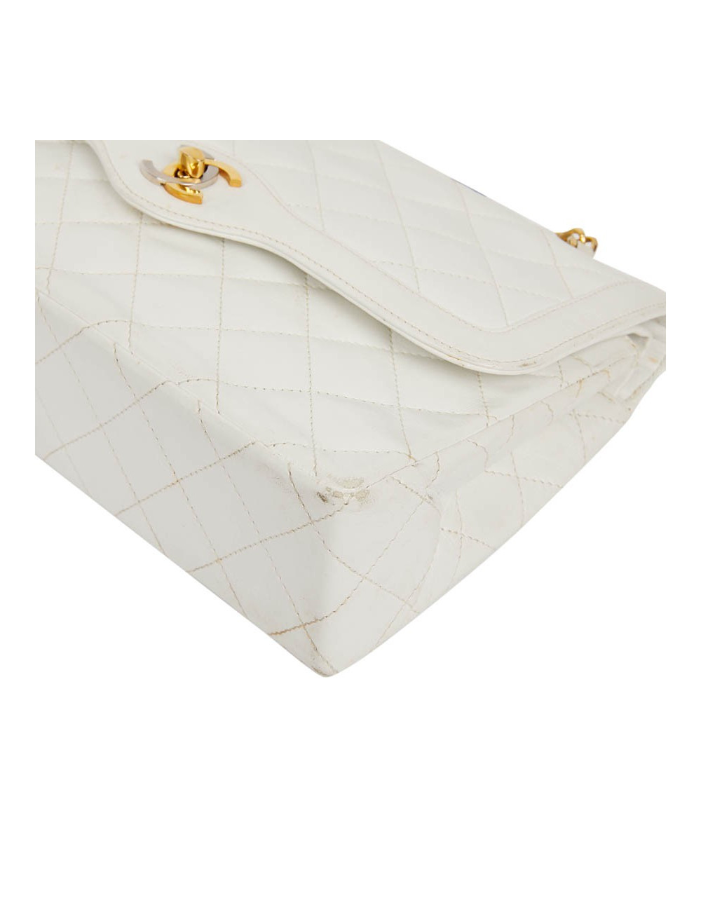 Timeless CHANEL Vintage Bag in White Leather-Certified occasion