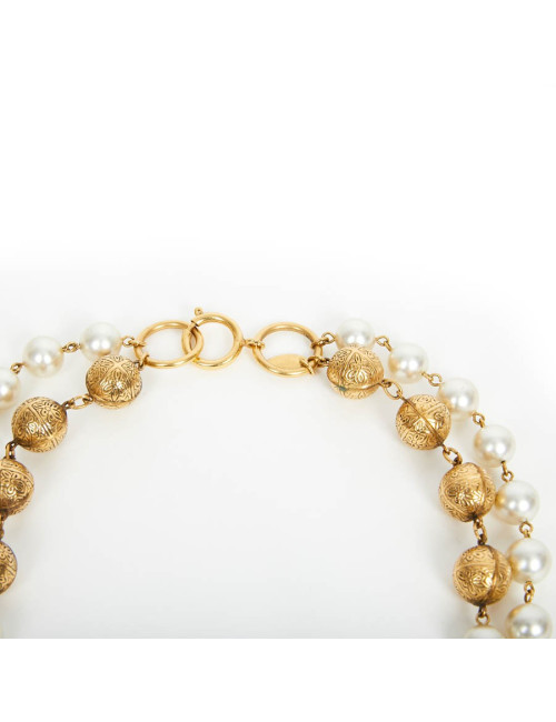 CHANEL two-row pearly and metal long necklace