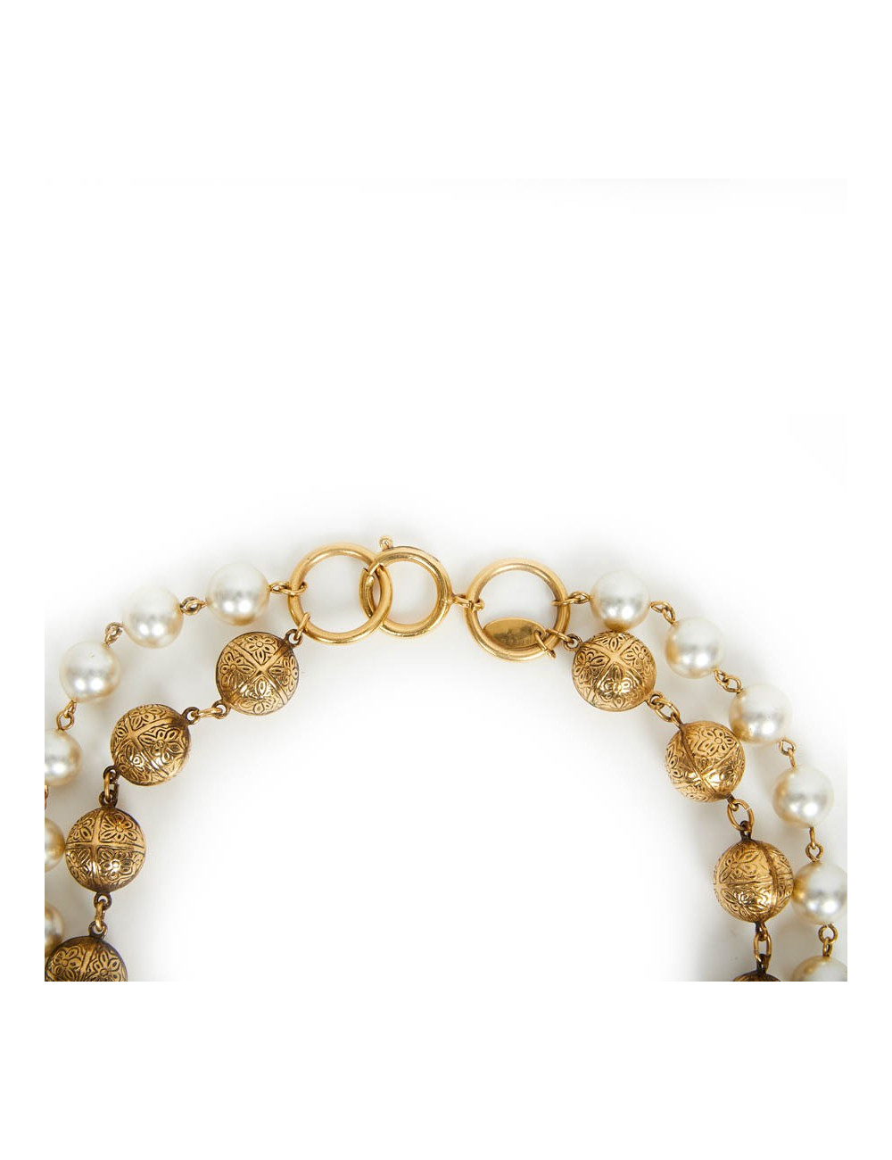 CHANEL two-row pearly and metal long necklace