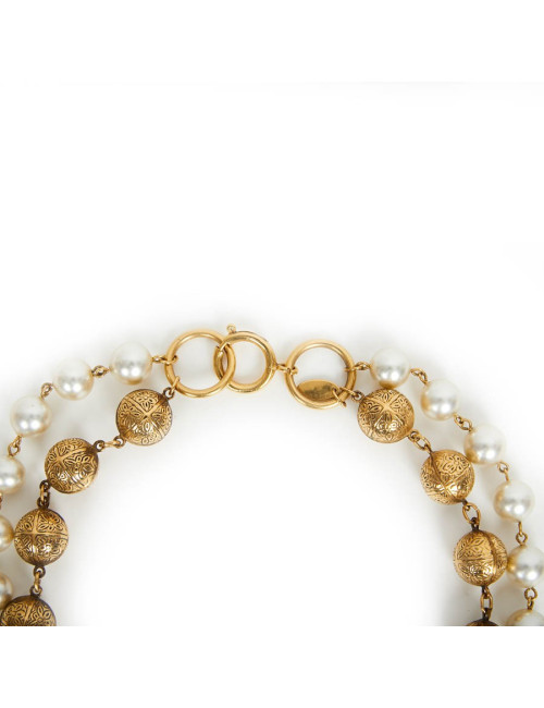 CHANEL two-row pearly and metal long necklace