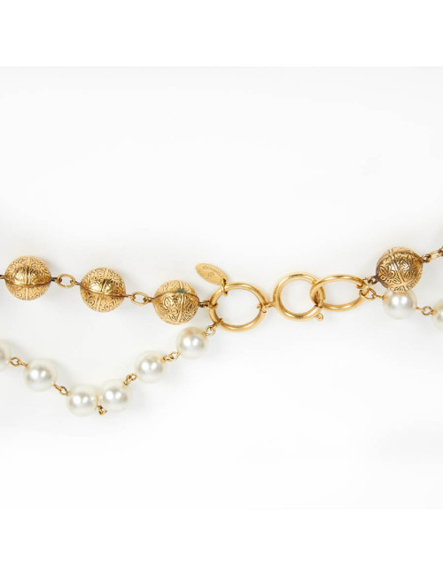 CHANEL two-row pearly and metal long necklace
