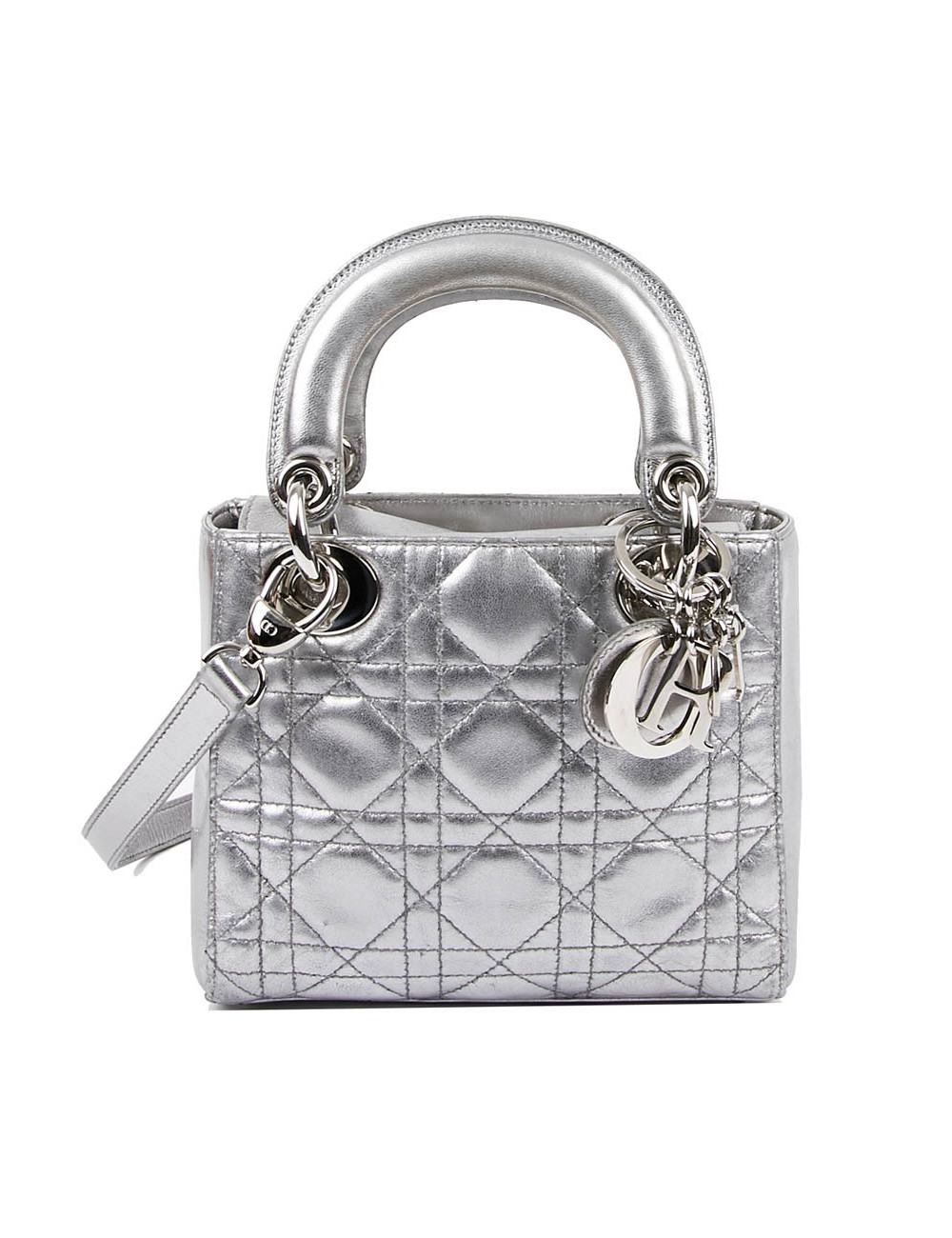 Mini Lady DIOR en cuir argent 