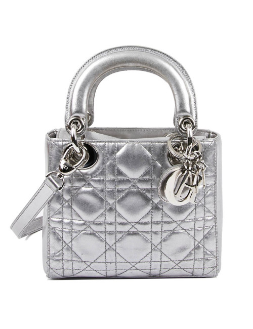 Mini Lady DIOR en cuir argent 