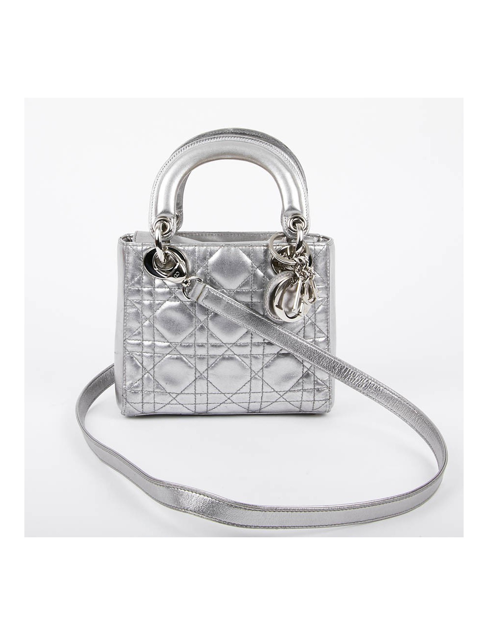Mini Lady DIOR en cuir argent 