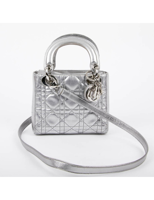 Mini Lady DIOR en cuir argent 