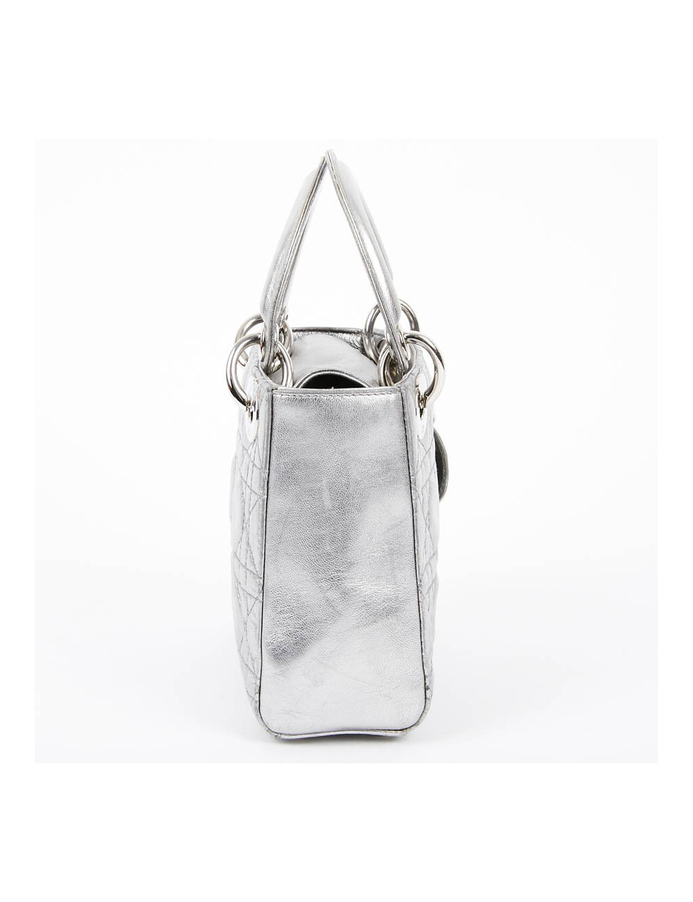 Mini Lady DIOR en cuir argent 